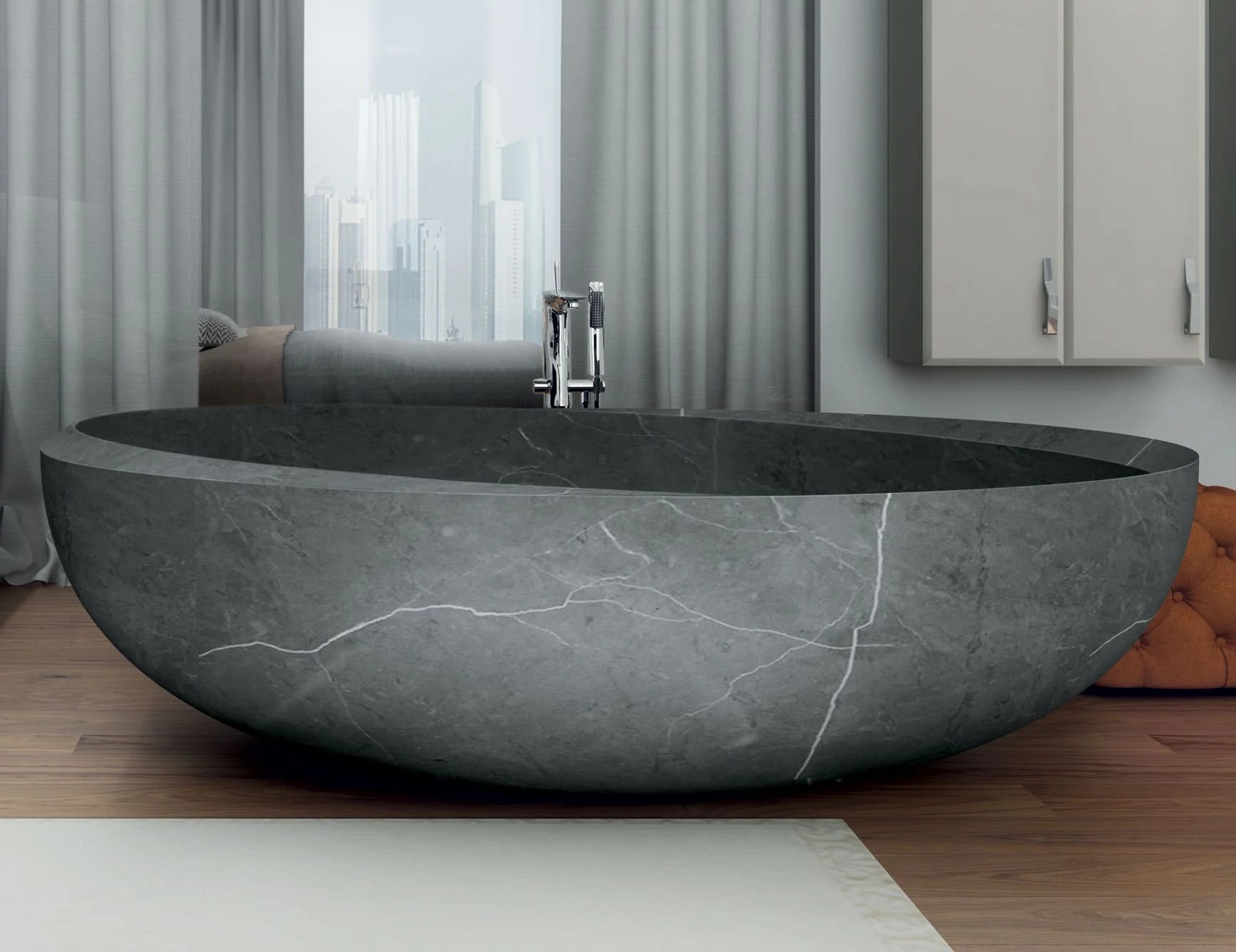 Nella Vetrina I Bordi Luxury Italian Bathtub in Grey Stone